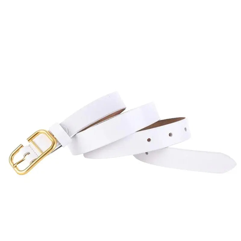 White leather belt with gold buckle from Set of Three Leather Belts with Gold Buckles