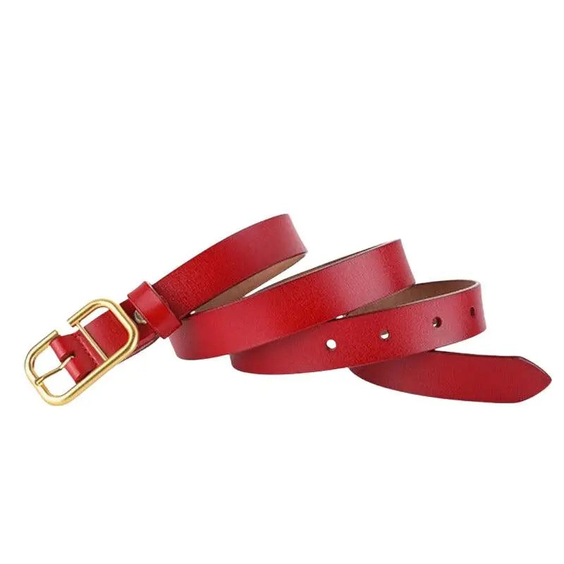 Red leather belt with gold buckle from the Set of Three Leather Belts collection