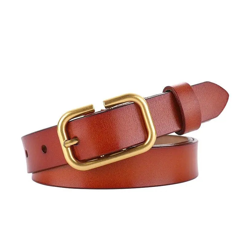 Set of three brown leather belts with gold buckles displayed for stylish accessories