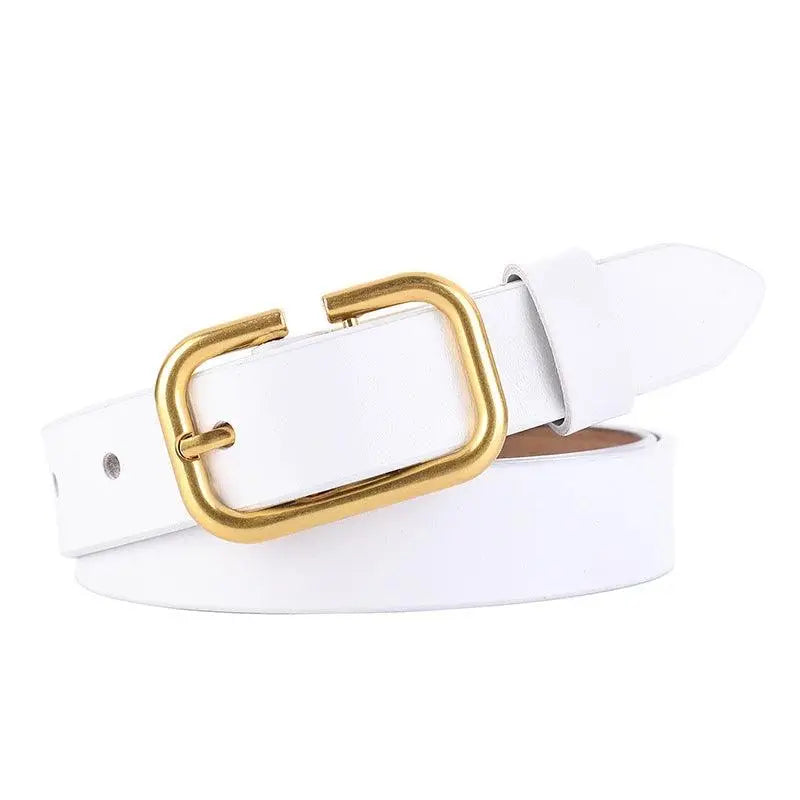 White leather belt with a gold buckle from the Set of Three Leather Belts collection