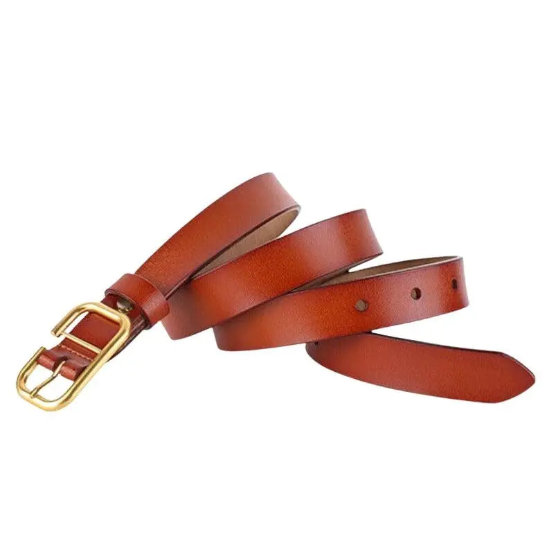 Brown leather belt with a gold buckle from the set of three leather belts with gold buckles