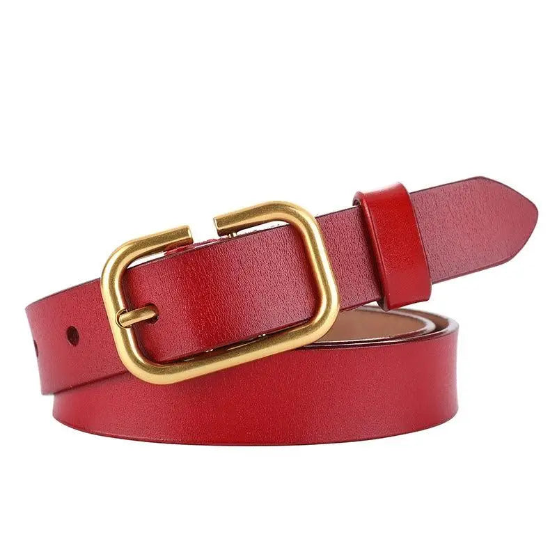 Red leather belt with gold buckle from the Set of Three Leather Belts collection