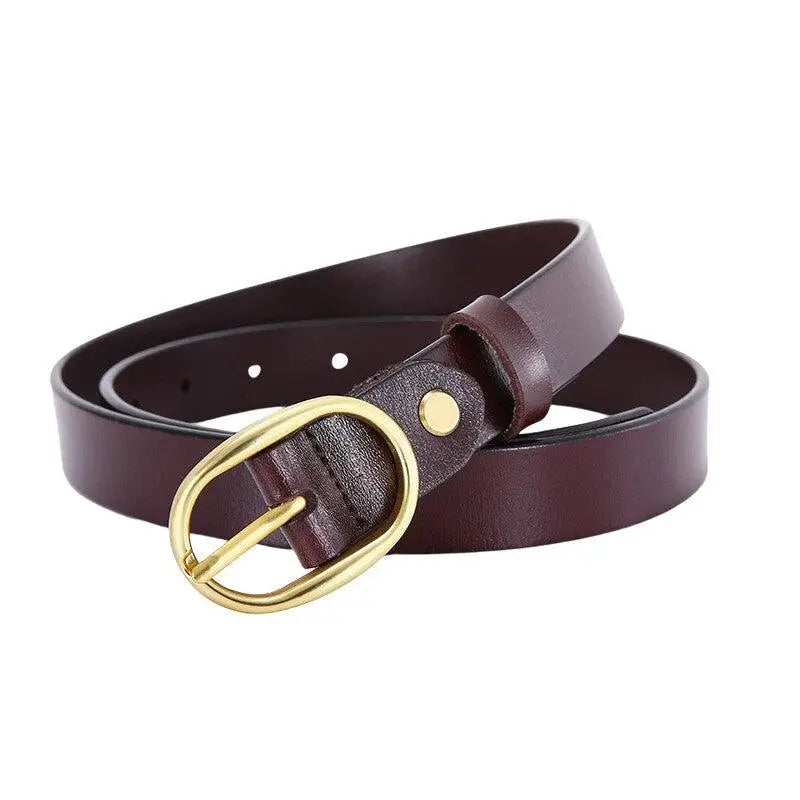 Burgundy leather belt with gold buckle from Fiona Women’s Belt collection