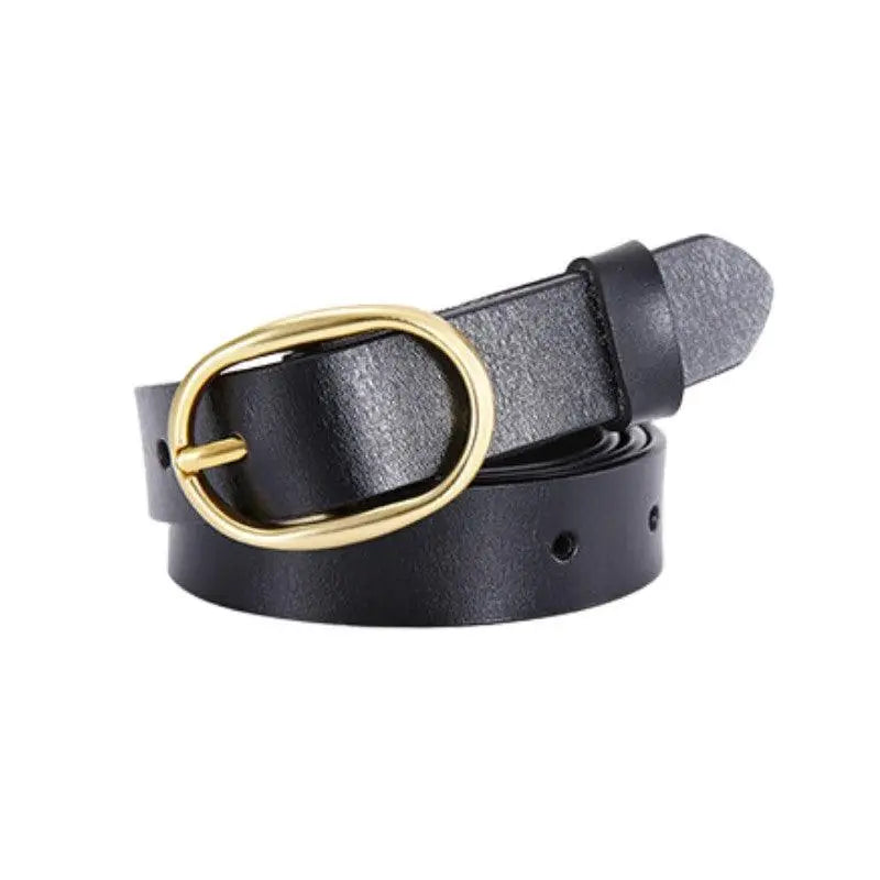 Fiona Women’s Belt in Black Leather with Gold Buckle for Women