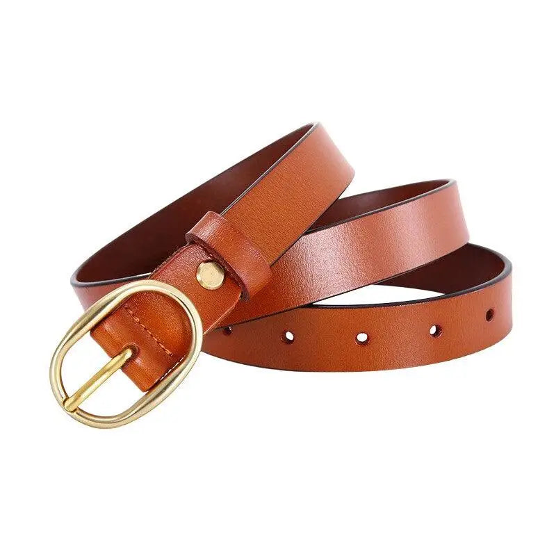 Fiona Women’s Belt in Brown Leather with Gold Oval Buckle, stylish women’s belt accessory