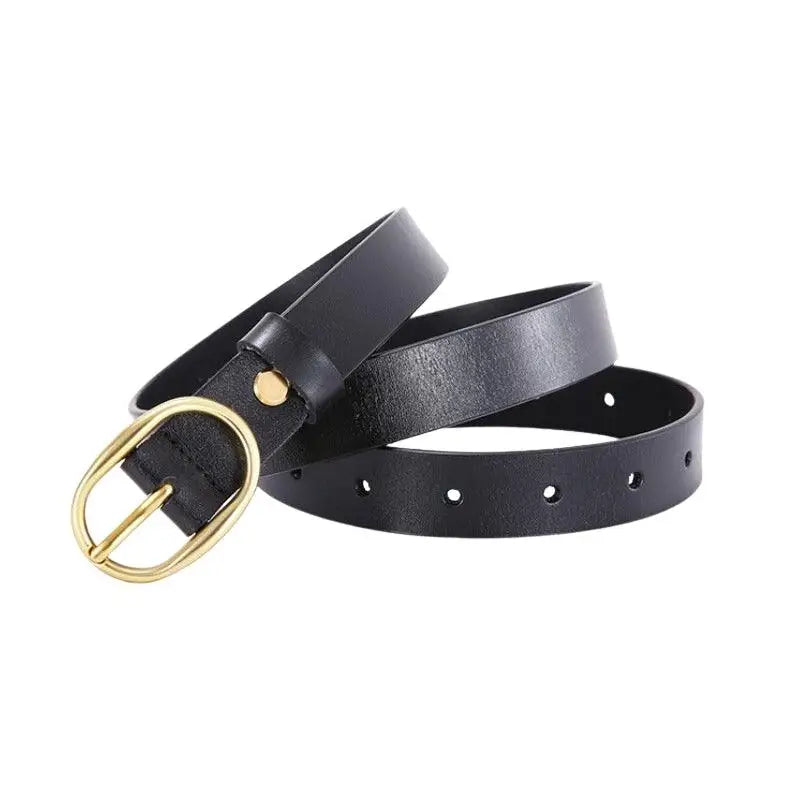 Fiona Women’s Belt in Black Leather with Gold Oval Buckle for women’s fashion