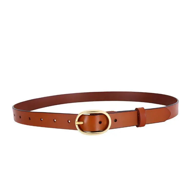 Fiona women’s belt in brown leather with gold oval buckle for women’s fashion