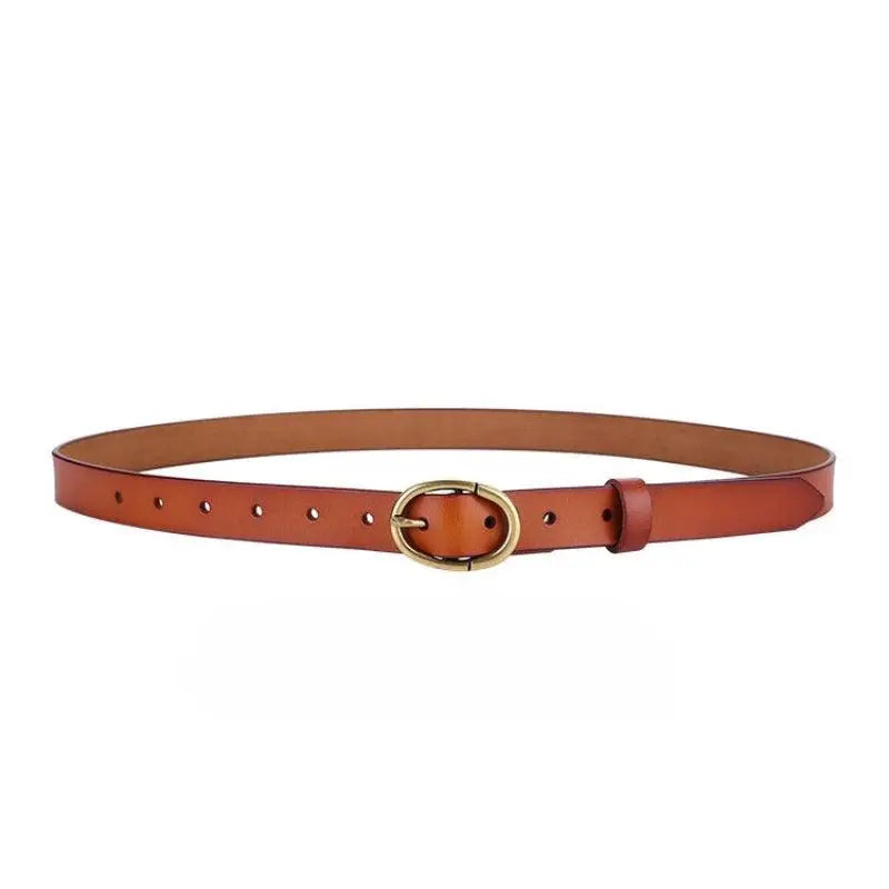 Brown leather belt with oval buckle from Elegant Dresses and Belts collection