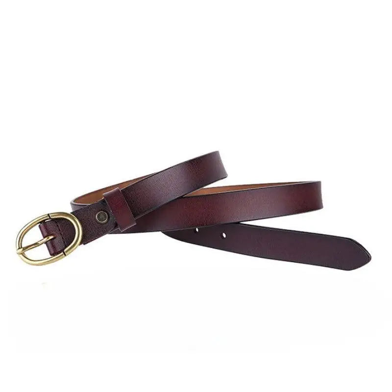 Burgundy leather belt with gold buckle from Elegant Dresses and Belts collection