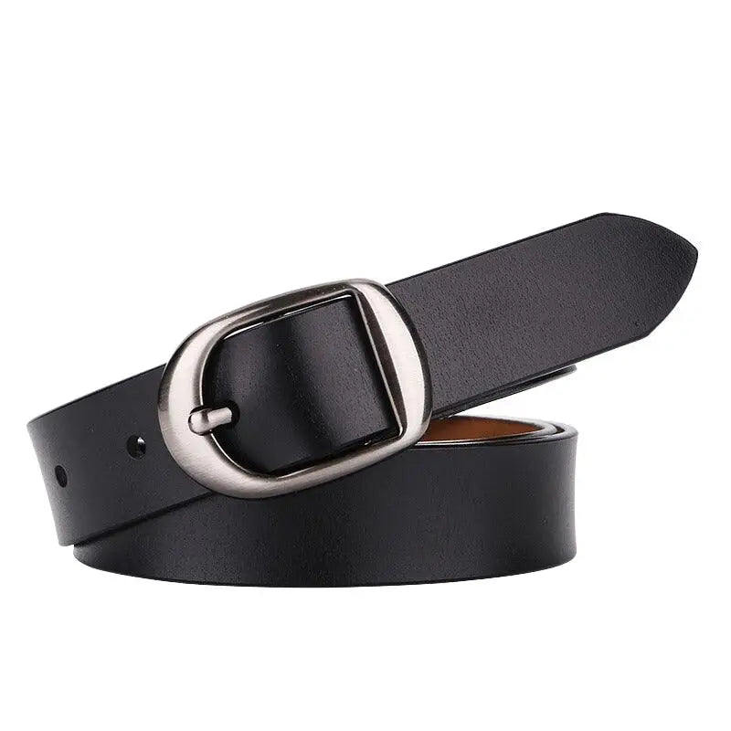 Black leather belt with silver buckle from Leather Belts with Silver Buckle in Brown and Red