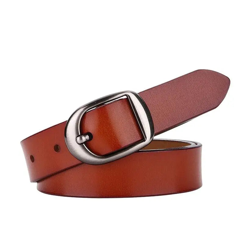 Brown leather belt with silver buckle from Leather Belts with Silver Buckle in Brown and Red