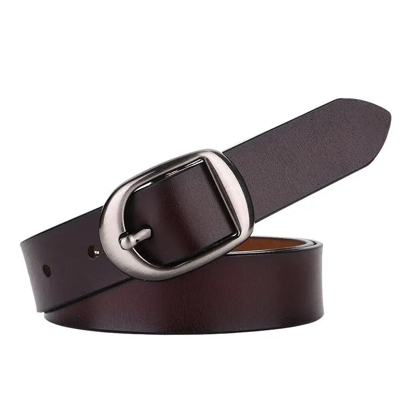 Brown leather belt with silver buckle from Leather Belts with Silver Buckle in Brown and Red