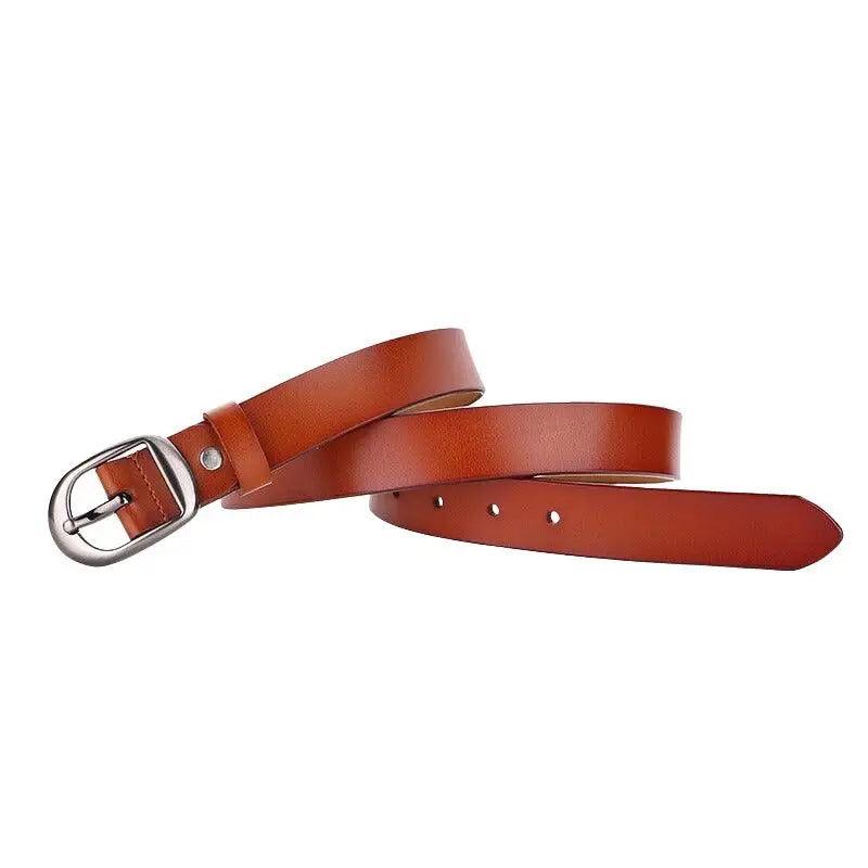 Brown leather belt with silver buckle from Leather Belts with Silver Buckle in Brown and Red
