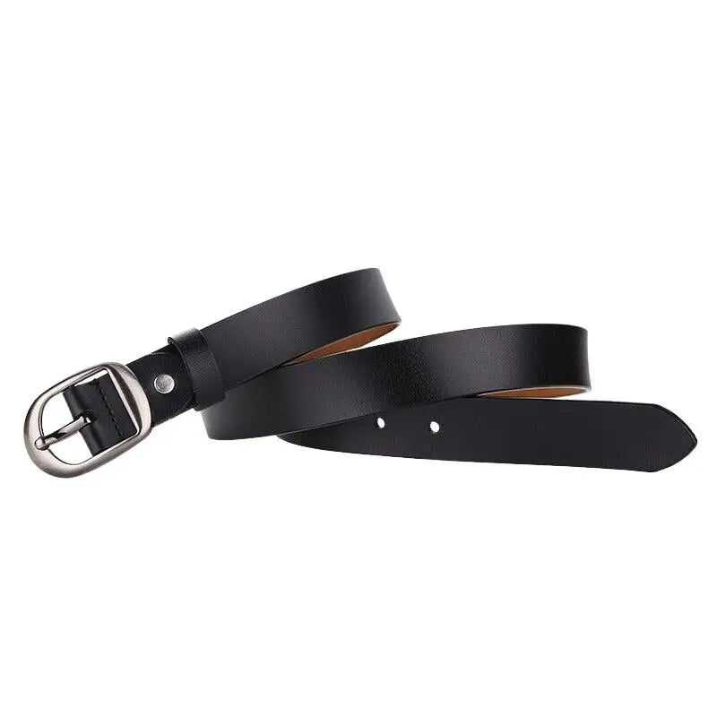 Black leather belt with silver buckle from Leather Belts with Silver Buckle in Brown and Red