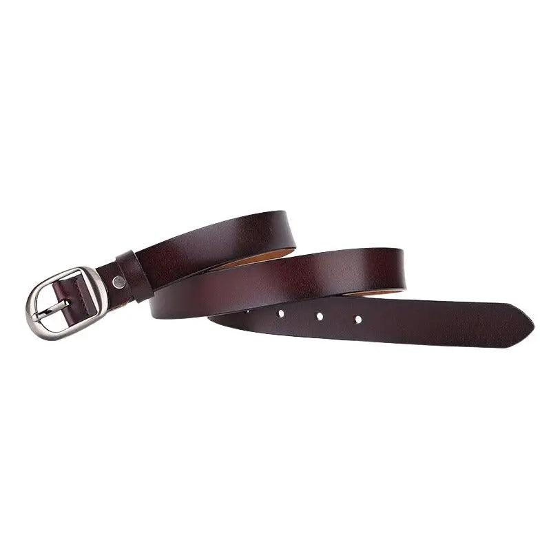 Brown leather belt with silver buckle from Leather Belts with Silver Buckle in Brown and Red