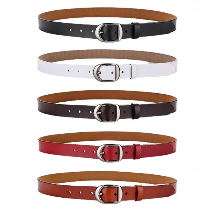 Assorted brown and red leather belts with silver metal buckles for Men and Women
