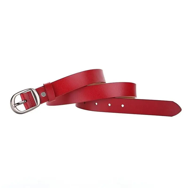 Red leather belt with silver buckle from Leather Belts with Silver Buckle in Brown and Red