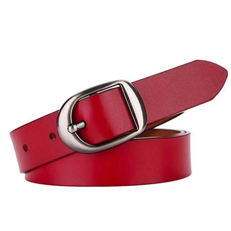 Red leather belt with silver buckle from Leather Belts with Silver Buckle in Brown and Red