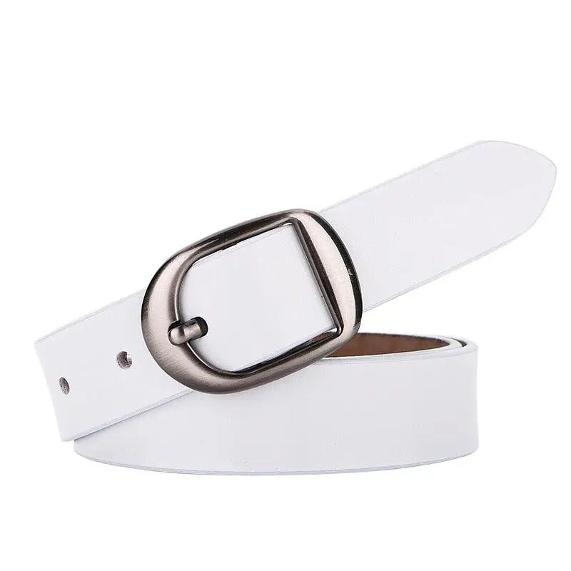 White leather belt with silver buckle from Leather Belts with Silver Buckle in Brown and Red