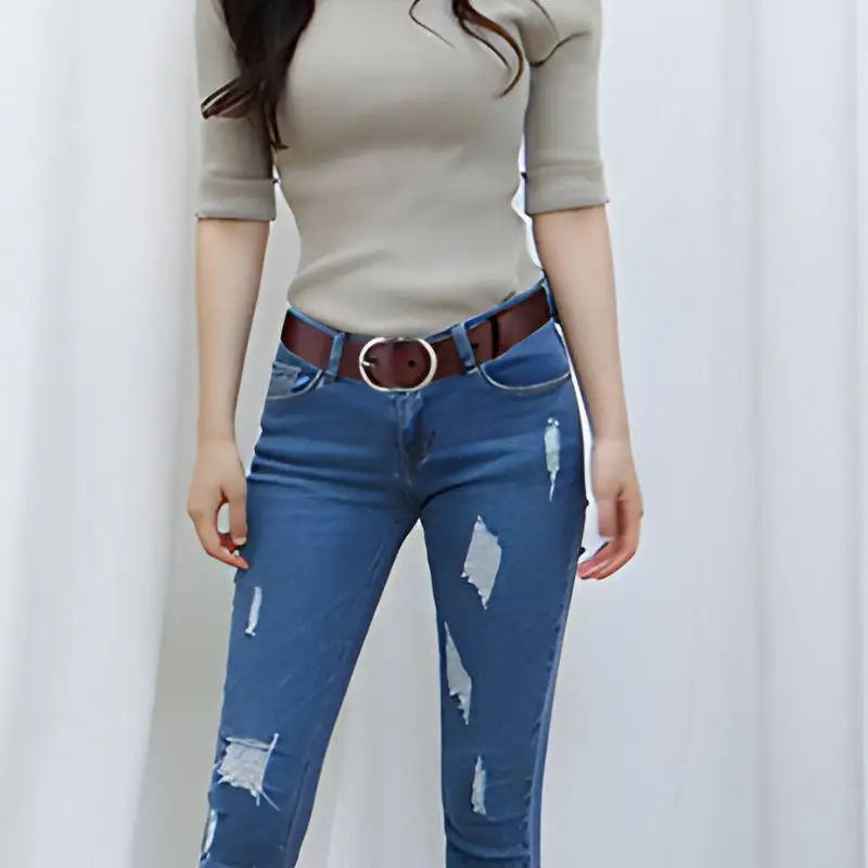 Woman’s brown leather belt with silver buckle from the Brown Leather Belt with Silver Buckle for Women collection