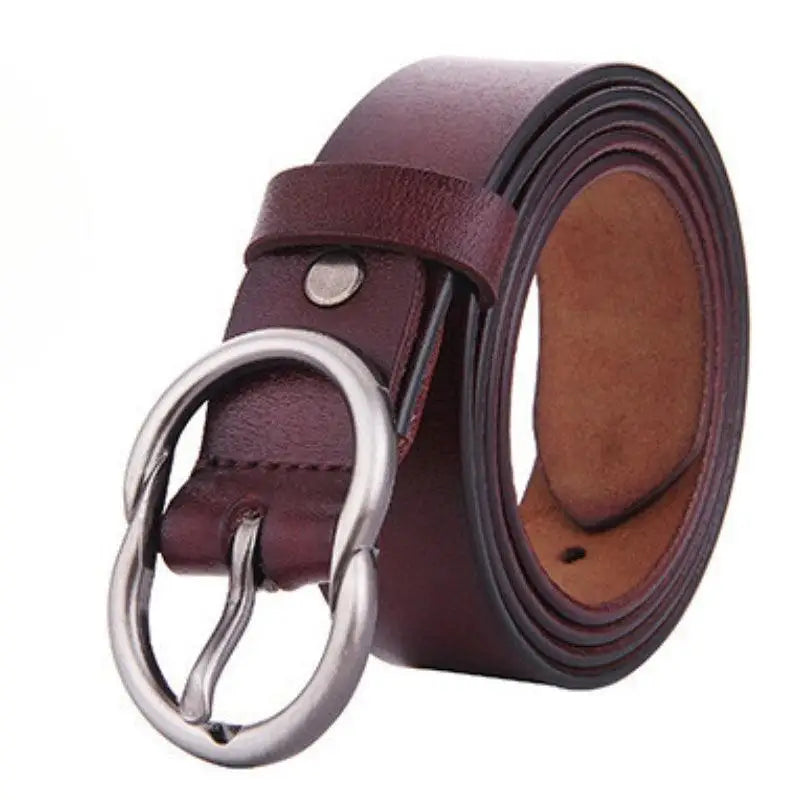 Burgundy leather belt with silver buckle for women from Brown Leather Belt with Silver Buckle collection
