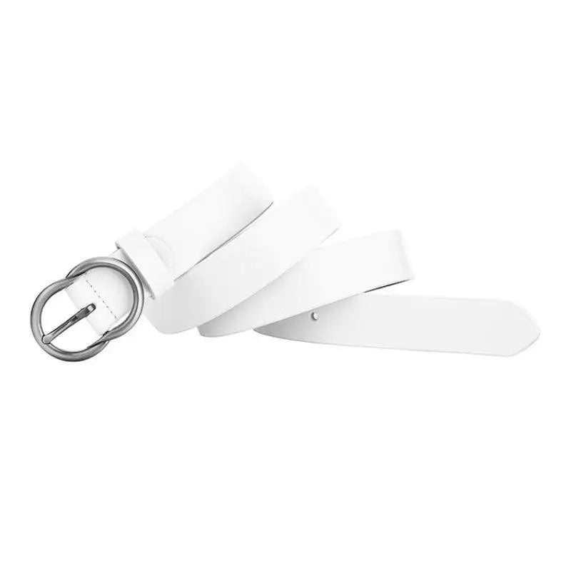 White leather belt with silver buckle shown in Brown Leather Belt for Women product image