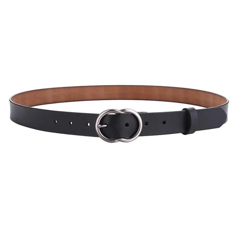 Black leather belt with silver buckle for women product image