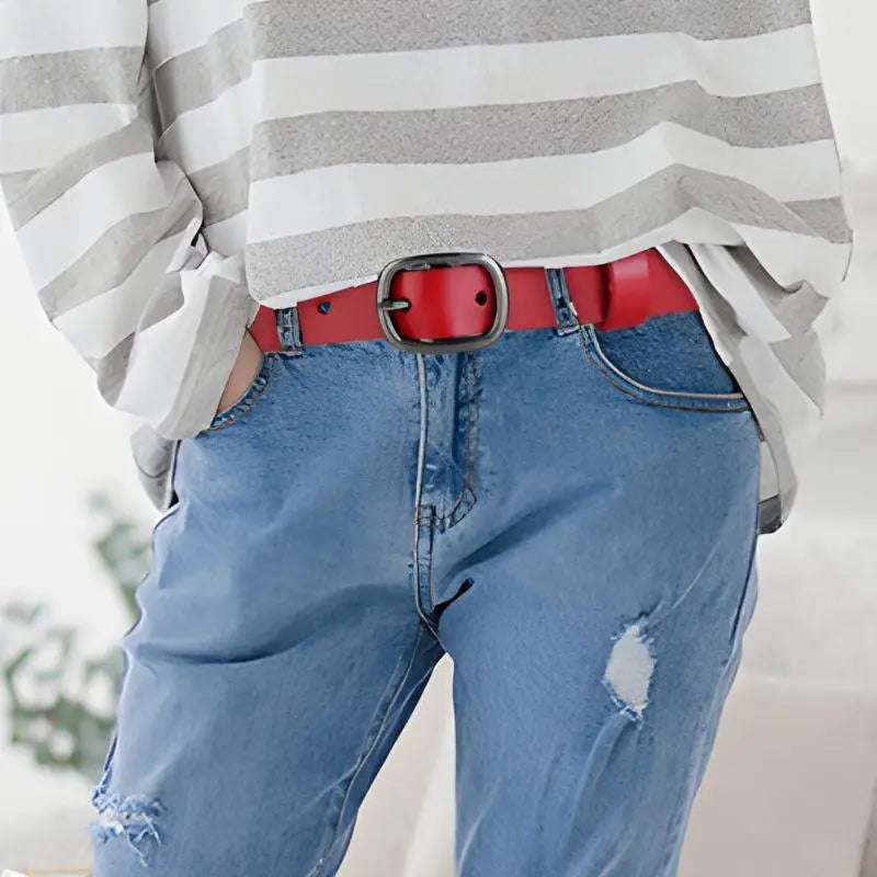 Red leather belt with metal buckle, Anni Leather Belt, Ceinture en Cuir in various colors