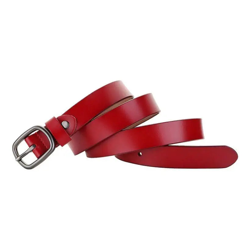 Red leather belt with silver buckle from Anni Leather Belt and Ceinture en Cuir collection