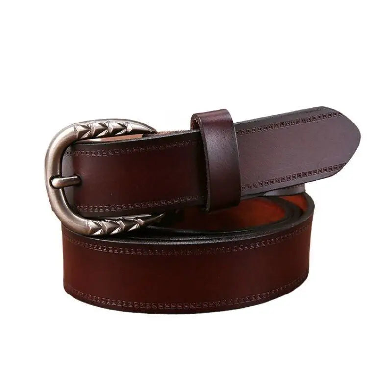 Gaby Belt in Brown Leather with Ornate Silver Buckle for Stylish Fashion Accessory