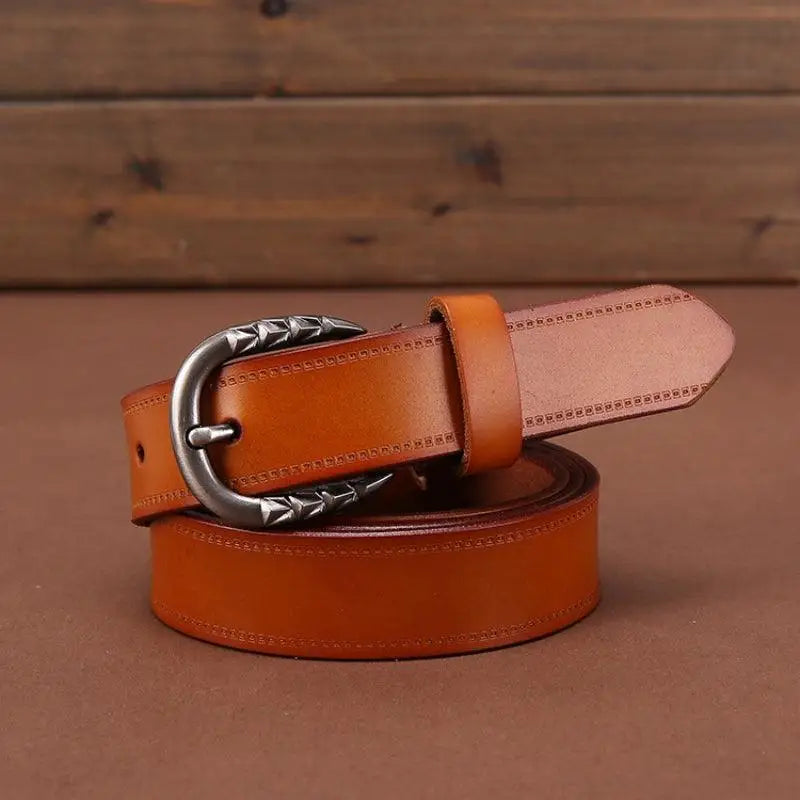 Gaby Belt in Brown Leather with Ornate Decorative Buckle, stylish leather accessory