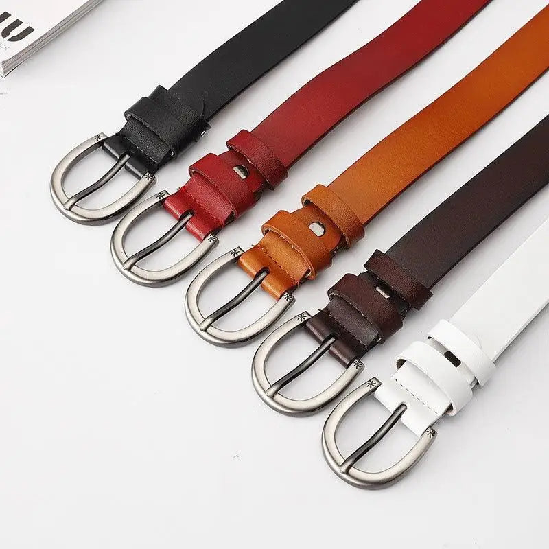 Assorted brown leather belts with silver buckles displayed for fashion and accessories