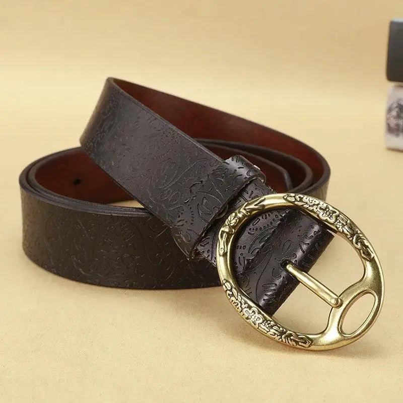 Itotia Bohemian leather belt with ornate gold buckle for bohemian leather style fashion