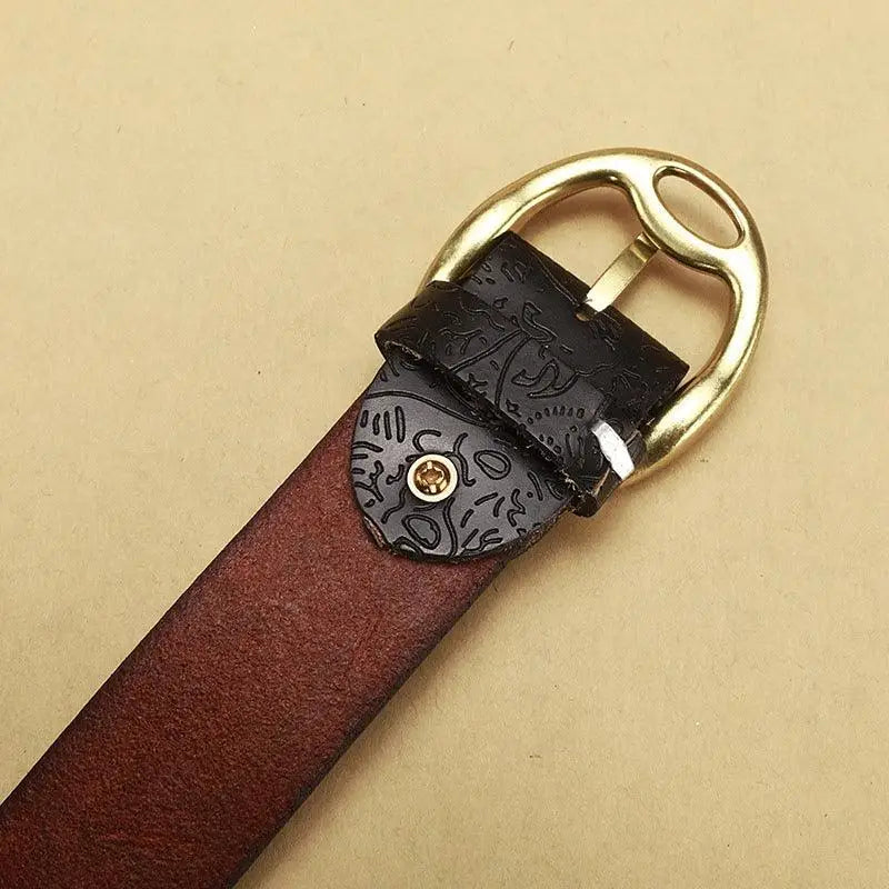 Itotia Bohemian leather belt with ornate gold buckle for stylish bohemian leather accessory