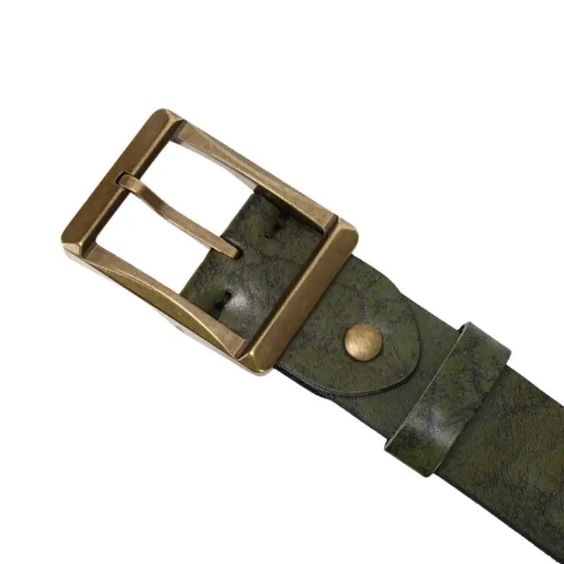 Green leather belt with brass buckle from Assorted Leather Belts with Brass and Gold Buckles