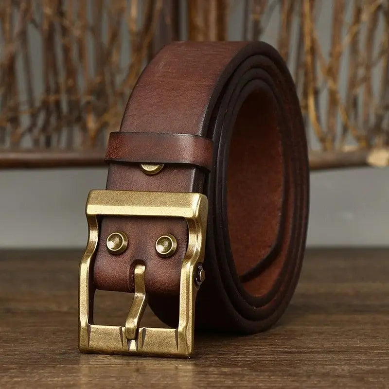Brown grain leather belt with brass buckle from Assorted Grain Leather Belts collection