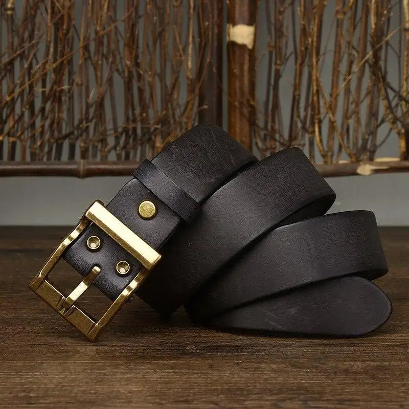 Black grain leather belt with brass buckle from Assorted Grain Leather Belts collection
