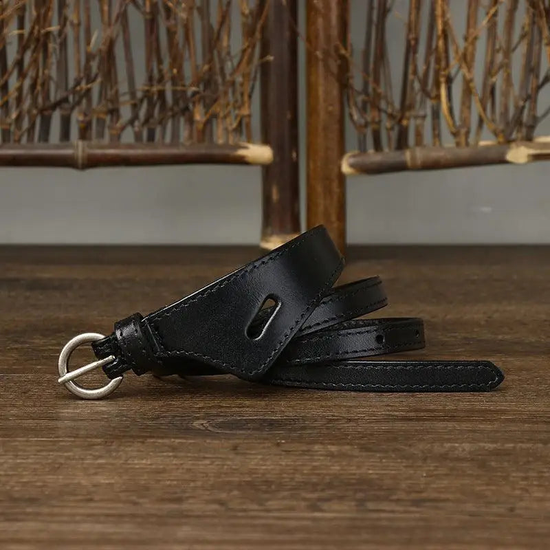 Black leather belt with silver buckle from Priya Belt Collection of Leather Belts