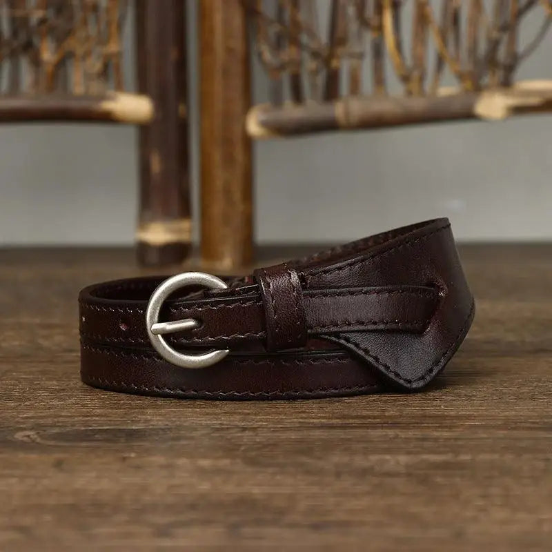 Priya Belt Collection featuring a brown leather belt with silver buckle for stylish wear