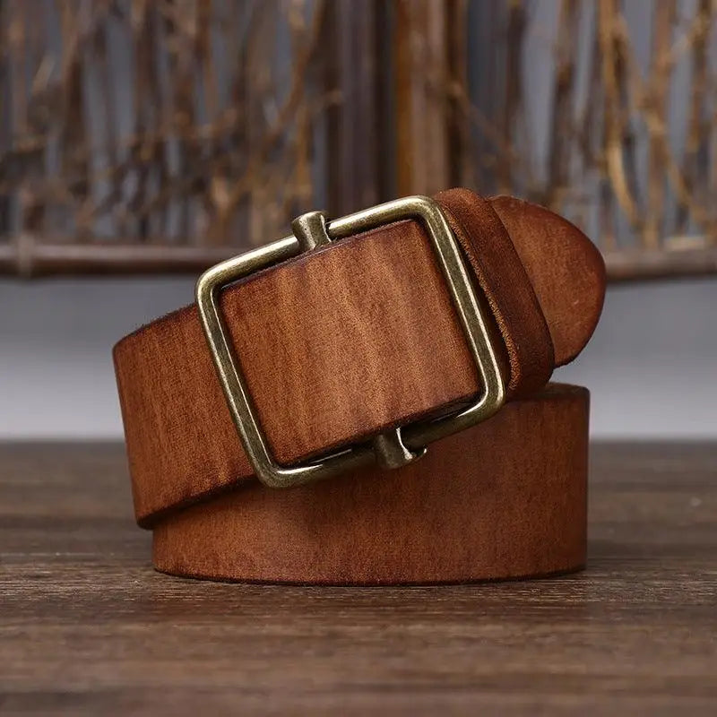 Strumiana Leather Belt with Brass Square Buckle made of full-grain leather