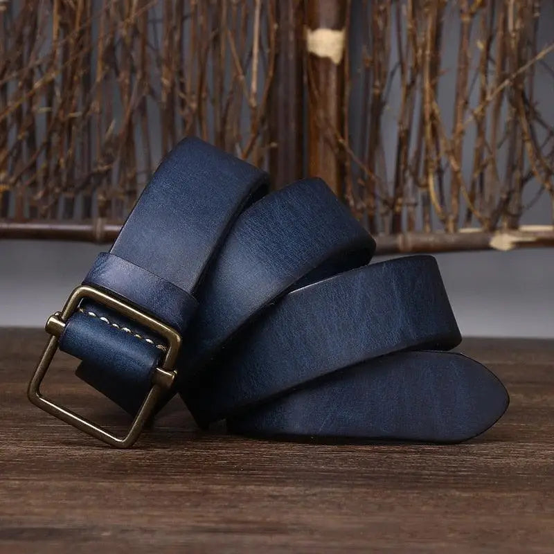 Strumiana Leather Belt with Brass Square Buckle in full-grain leather