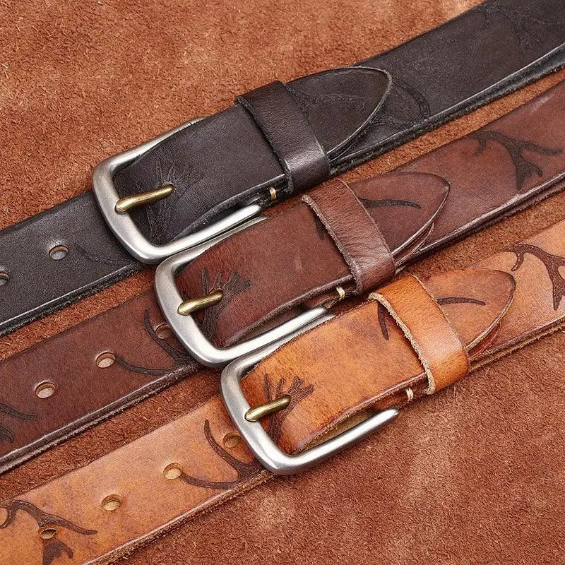 Vikram Leather Belt collection featuring three leather belts with silver buckles and elegant design