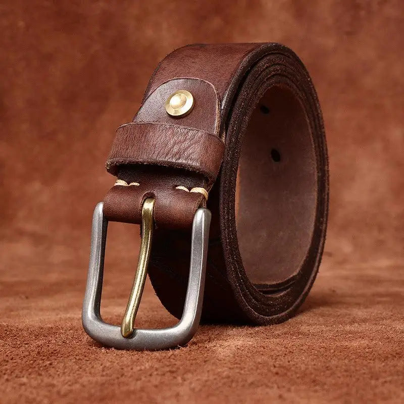 Vikram Leather Belt Collection with Silver Buckle Design, brown leather belt with metal buckle