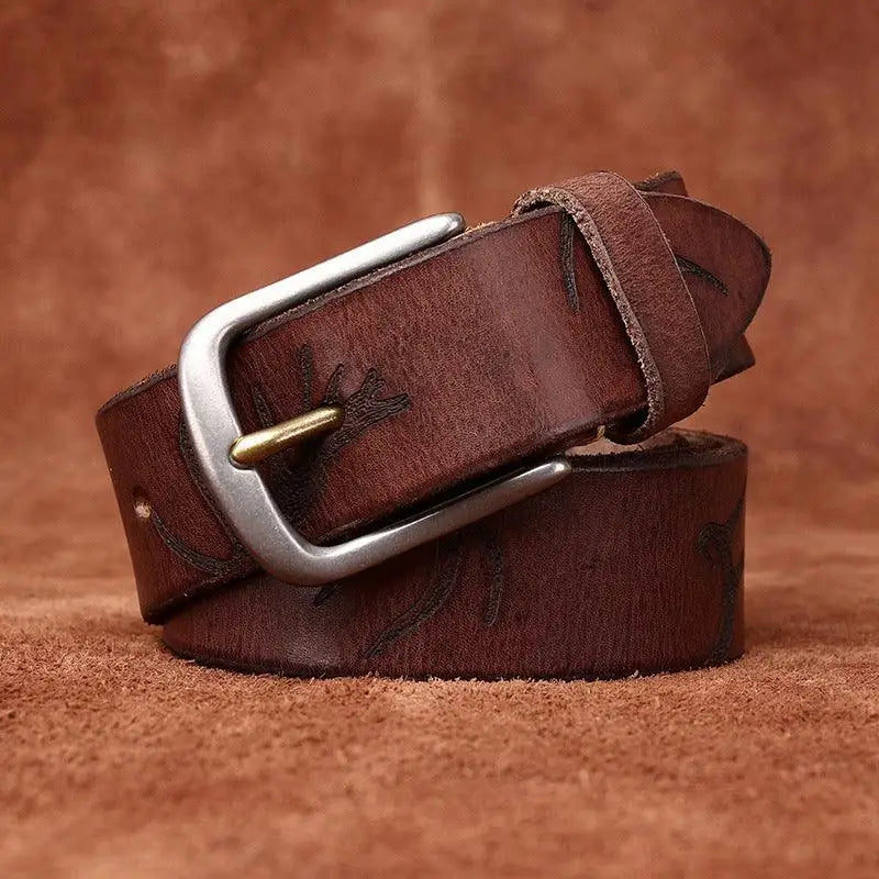 Vikram Leather Belt collection featuring a brown leather belt with silver buckle design