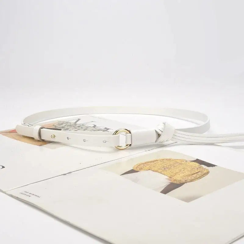 Vagi leather belt with white leather and gold buckle from Vagi Leather Belt Collection