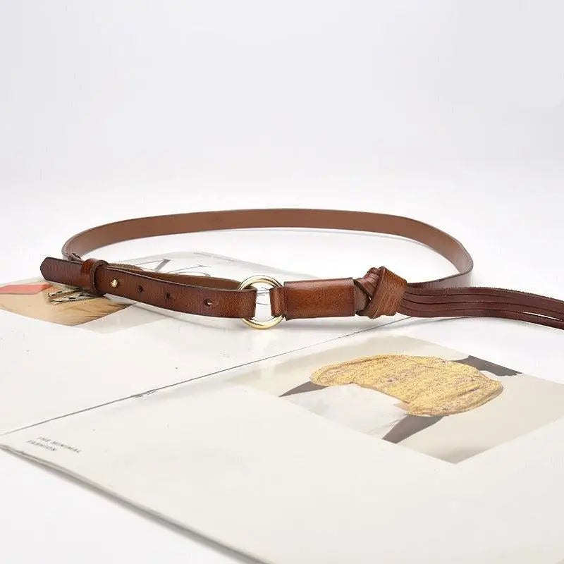 Vagi Leather Belt with Gold Ring and Tassels from Vagi Leather Belt Collection