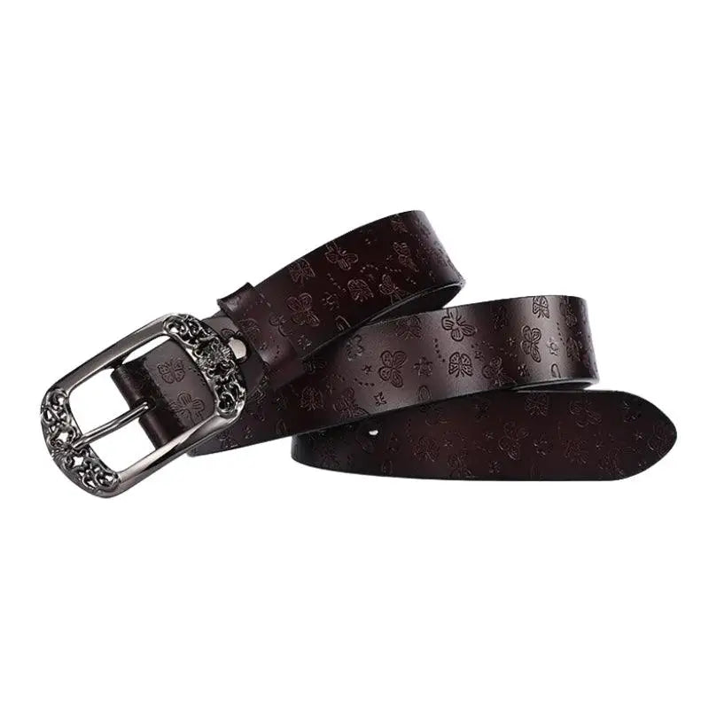 Brown leather belt with ornate buckle featured in Ornate Buckle Belts collection