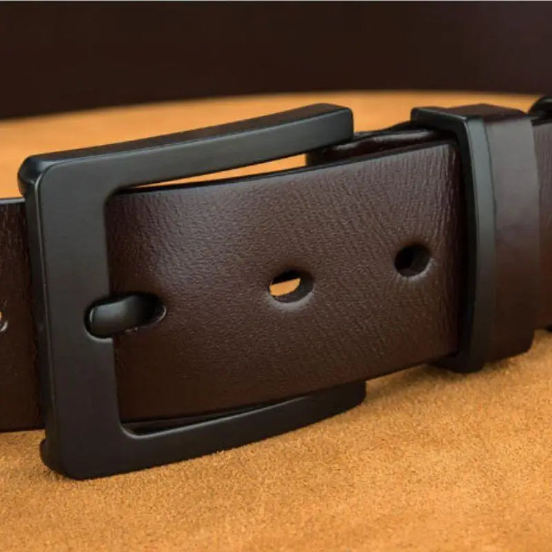 Brown leather belt with matte black buckle for elegant style highlighting high-quality leather belt