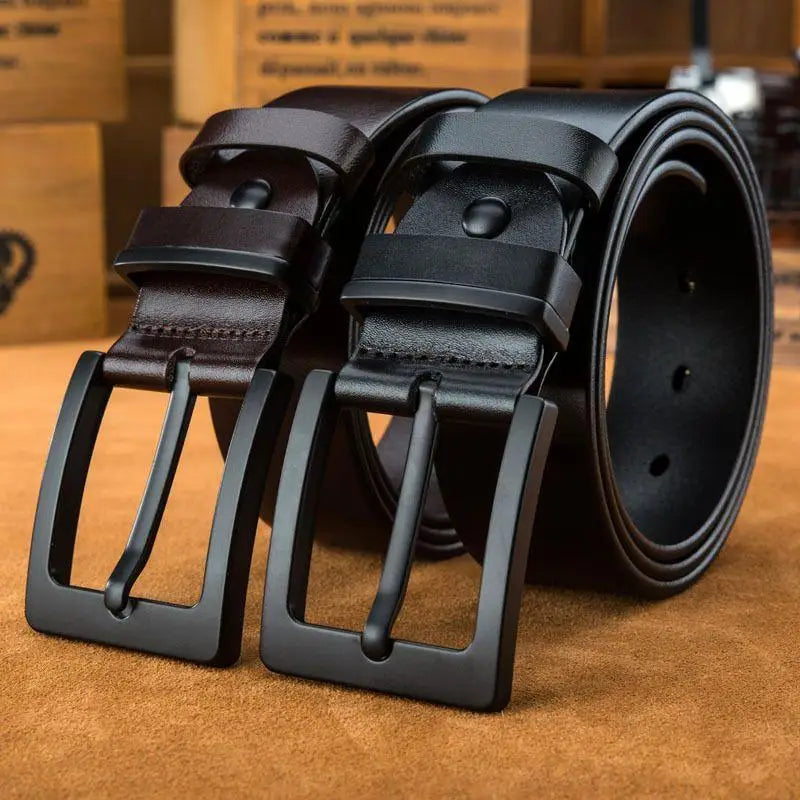 Leather belt with matte black buckle showcasing elegant style and craftsmanship