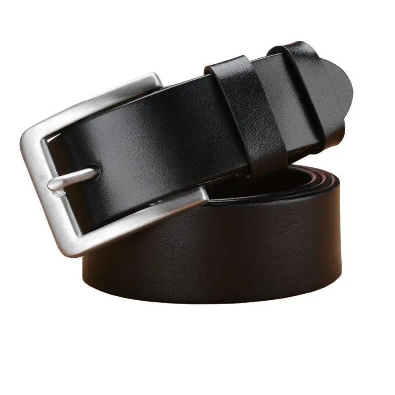 Black leather belt with silver buckle, homme modèle Orenzio en cuir plein fleur